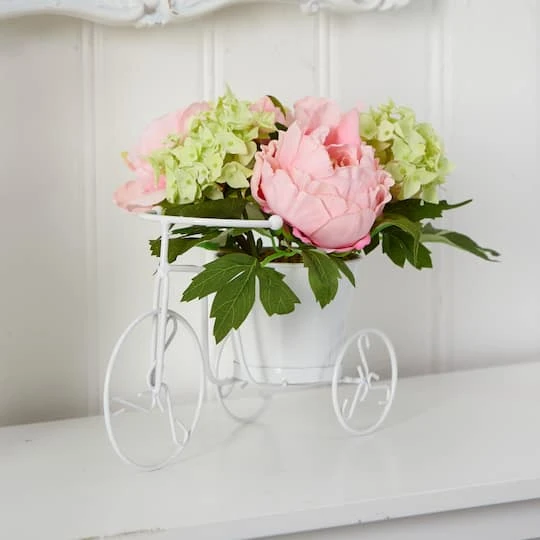 9.5" Peony & Hydrangea Arrangement In Tricycle Planter 5 9.5" Peony & Hydrangea Arrangement In Tricycle Planter - Image 3