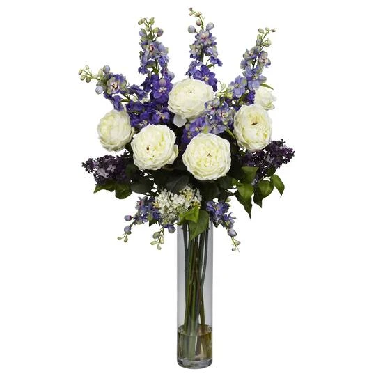 3ft. Rose, Delphinium & Lilac Arrangement In Glass Vase 3 3ft. Rose, Delphinium & Lilac Arrangement In Glass Vase