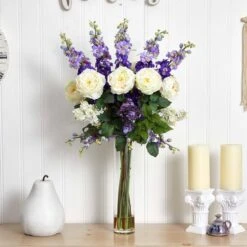 3ft. Rose, Delphinium & Lilac Arrangement In Glass Vase 13 3ft. Rose, Delphinium & Lilac Arrangement In Glass Vase -Michaels D262145S 15