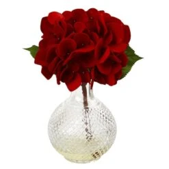 12" Red Hydrangea Arrangement With Glass Vase, 3ct. 8 12" Red Hydrangea Arrangement With Glass Vase, 3ct. -Michaels D262176S 2