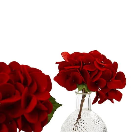 12" Red Hydrangea Arrangement With Glass Vase, 3ct. 6 12" Red Hydrangea Arrangement With Glass Vase, 3ct. - Image 4
