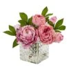 8.5" Pink Peony In Square Textured Glass Vase -Michaels D262178S 11