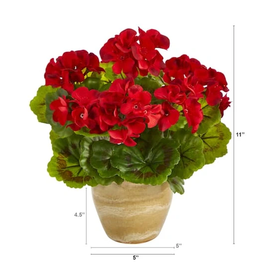 11'' Red Geranium In Ceramic Planter 5 11'' Red Geranium In Ceramic Planter - Image 3