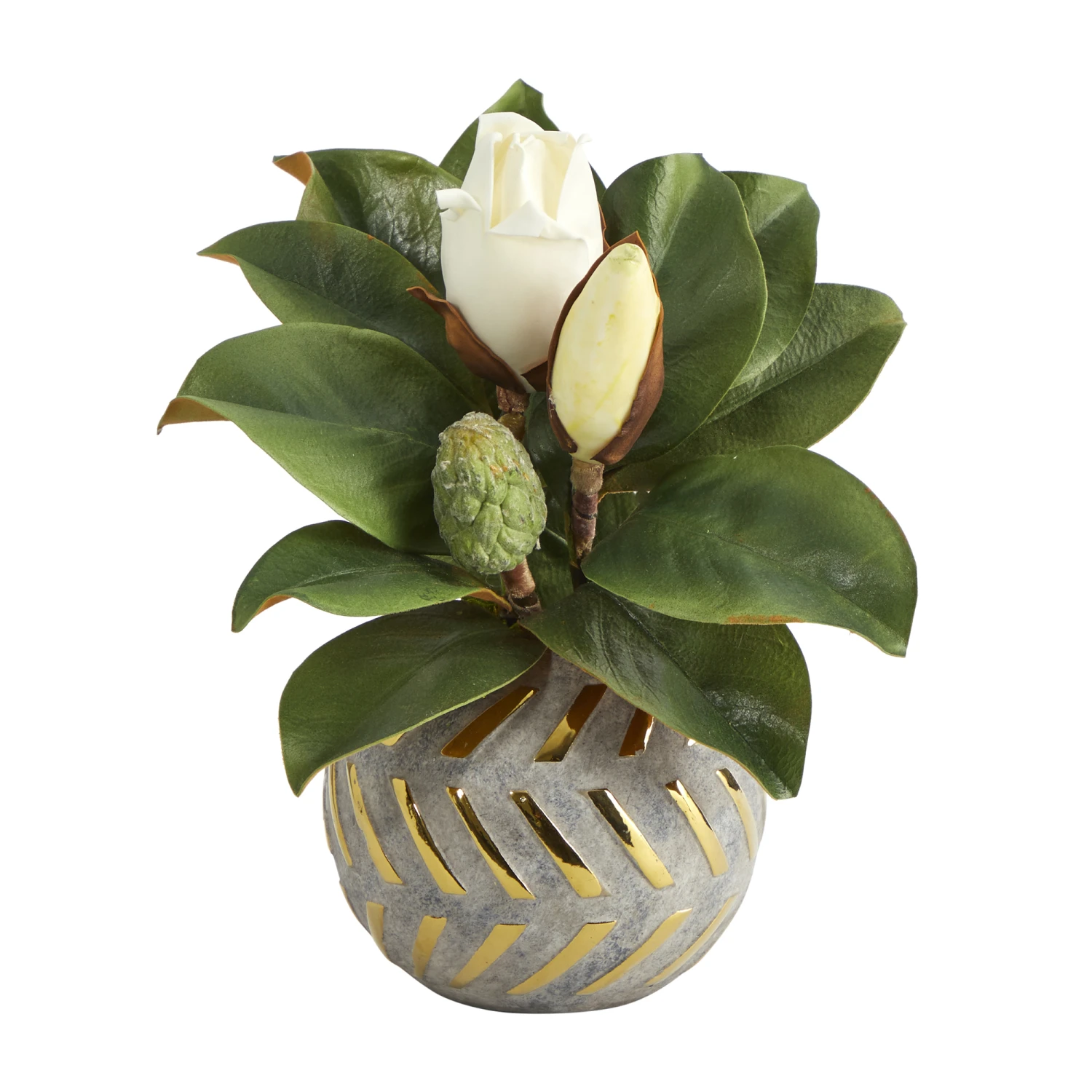 12in. Magnolia In Planter With Gold Trim 4 12in. Magnolia In Planter With Gold Trim - Image 2