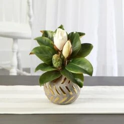 12in. Magnolia In Planter With Gold Trim 9 12in. Magnolia In Planter With Gold Trim -Michaels D262297S 3