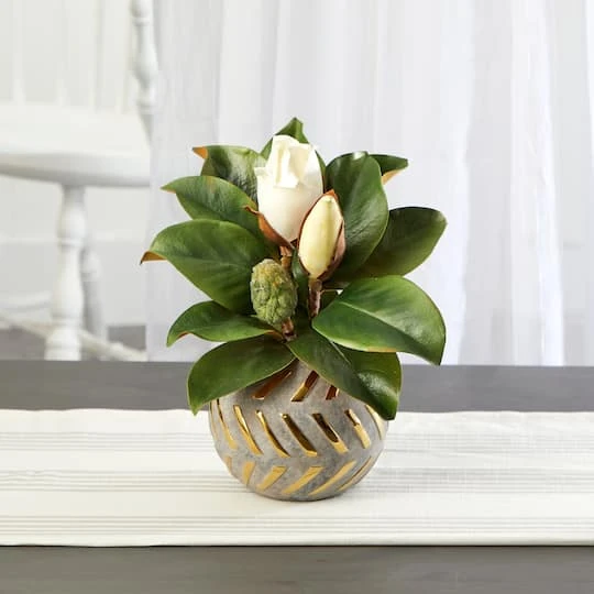 12in. Magnolia In Planter With Gold Trim 6 12in. Magnolia In Planter With Gold Trim - Image 4