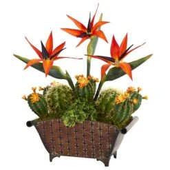 21" Bird Of Paradise & Cactus Plant In Metal Planter 7 21" Bird Of Paradise & Cactus Plant In Metal Planter -Michaels D262359S 1 1