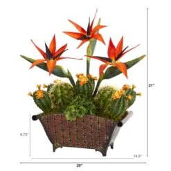21" Bird Of Paradise & Cactus Plant In Metal Planter 8 21" Bird Of Paradise & Cactus Plant In Metal Planter -Michaels D262359S 2