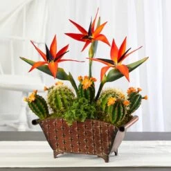 21" Bird Of Paradise & Cactus Plant In Metal Planter 9 21" Bird Of Paradise & Cactus Plant In Metal Planter -Michaels D262359S 3