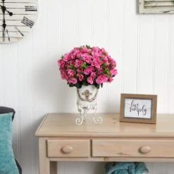 19" Pink Azalea With White Metal Planter -Michaels D262482S 4