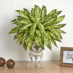 24" Aglaonema With White Metal Planter -Michaels D262541S 12