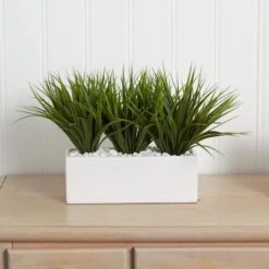 12" Vanilla Grass In White Rectangular Planter -Michaels D262568S 15