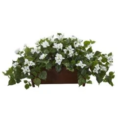 18'' White Bougainvillea Plant In Brown Planter