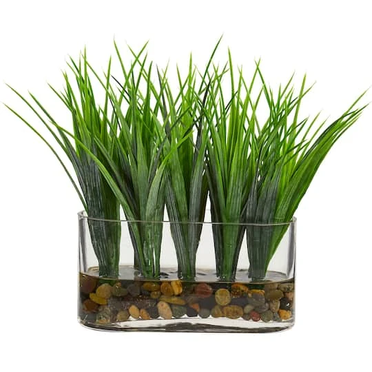 9'' Vanilla Grass Plant In Clear Oval Vase 4 9'' Vanilla Grass Plant In Clear Oval Vase - Image 2