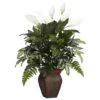 2.5ft. Mixed Greens & Peace Lily In Decorative Vase 1 2.5ft. Mixed Greens & Peace Lily In Decorative Vase -Michaels D262785S 1