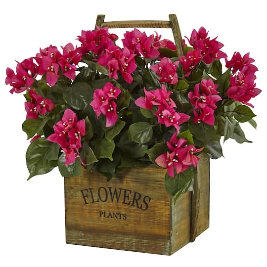18" Pink Bougainvillea In Rustic Wood Planter 4 18" Pink Bougainvillea In Rustic Wood Planter - Image 2