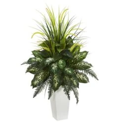 4ft. Mixed River Fern & Dogtail In White Tower Planter