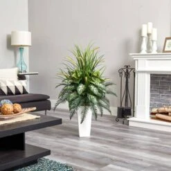 4ft. Mixed River Fern & Dogtail In White Tower Planter -Michaels D262837S 15