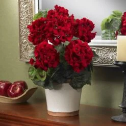 17" Red Geranium In White Decorative Pot -Michaels D262840S 12