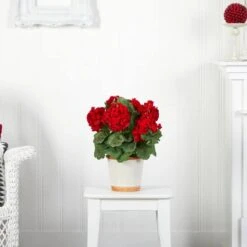 17" Red Geranium In White Decorative Pot -Michaels D262840S 13