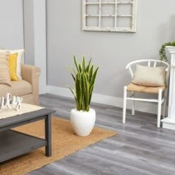 2.5ft. Green & Yellow Snake Plant In White Planter 10 2.5ft. Green & Yellow Snake Plant In White Planter -Michaels D262964S 13