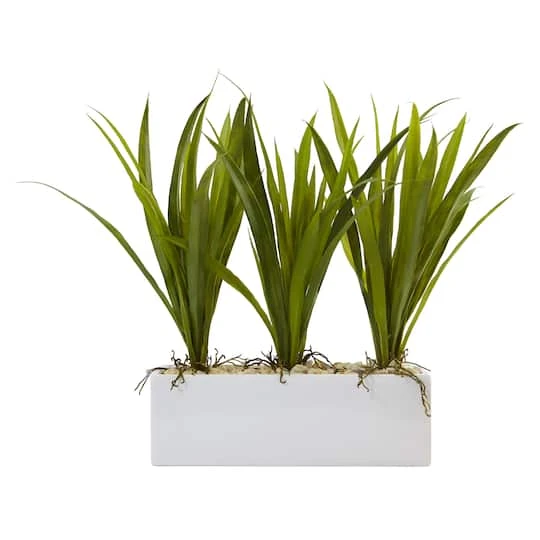 16" Grass In White Rectangular Planter 3 16" Grass In White Rectangular Planter
