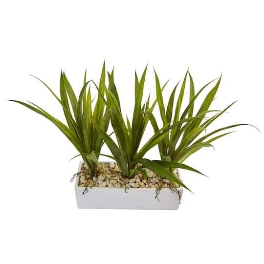 16" Grass In White Rectangular Planter 5 16" Grass In White Rectangular Planter - Image 3