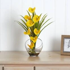15.5" Yellow Calla Lily And Grass Arrangement In Vase 8 15.5" Yellow Calla Lily And Grass Arrangement In Vase -Michaels D292539S 12