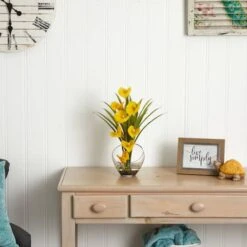 15.5" Yellow Calla Lily And Grass Arrangement In Vase 9 15.5" Yellow Calla Lily And Grass Arrangement In Vase -Michaels D292539S 13