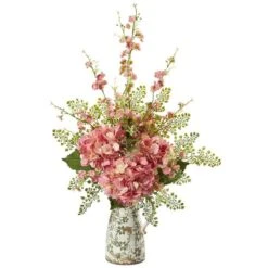2ft. Cherry Blossom, Hydrangea & Maiden Hair Arrangement In Floral Pitcher -Michaels D292544S 1 1