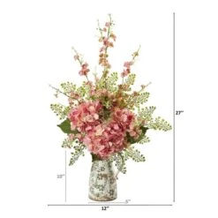 2ft. Cherry Blossom, Hydrangea & Maiden Hair Arrangement In Floral Pitcher -Michaels D292544S 2