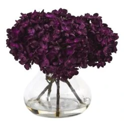 8.5" Purple Hydrangea Arrangement In Glass Vase