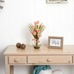 15.5" Pink Calla Lily And Grass Arrangement In Vase -Michaels D292558S 13