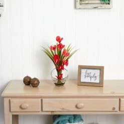 15.5" Red Calla Lily & Grass Arrangement In Vase -Michaels D292561S 13