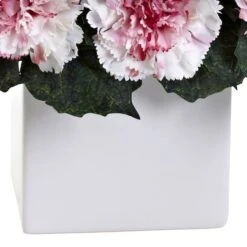 11" Pink And White Carnation Arrangement In Vase -Michaels D292573S 13