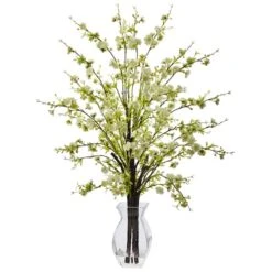 2ft. White Cherry Blossom In Glass Vase