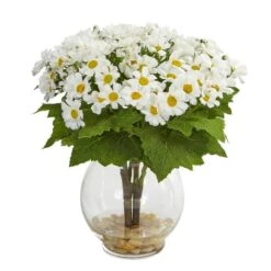 10" White Daisy Arrangement In Fluted Vase
