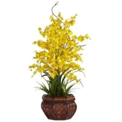 2.5ft. Yellow Dancing Lady Orchid Arrangement With Bamboo Vase -Michaels D292604S 1 1
