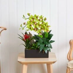 23.5" Green Pigeon Orchid & Bromeliad Arrangement In Black Rectangle Planter -Michaels D292615S 16