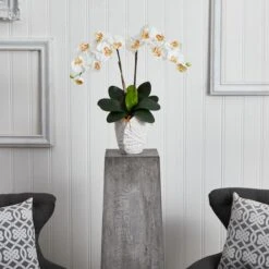 23" White Double Stem Orchid Arrangement In White Textured Vase -Michaels D292625S 12