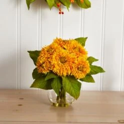 12" Golden Sunflower Arrangement In Glass Vase -Michaels D292635S 13