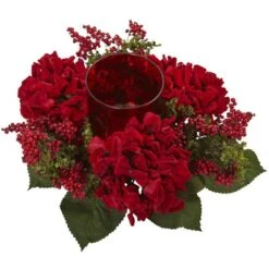 6" Red Hydrangea & Berry Candelabrum -Michaels D292637S 3
