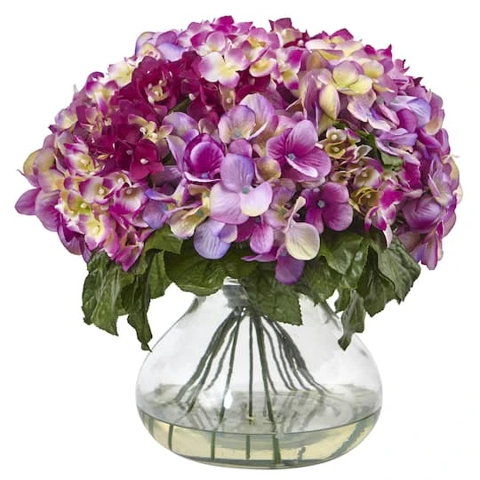 14.5" Pink Hydrangea Arrangement In Glass Vase 4 14.5" Pink Hydrangea Arrangement In Glass Vase - Image 2