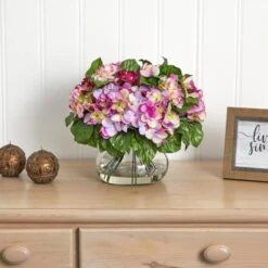 14.5" Pink Hydrangea Arrangement In Glass Vase 12 14.5" Pink Hydrangea Arrangement In Glass Vase -Michaels D292639S 14