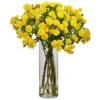 17" Golden Yellow Flower Arrangement In Glass Cylinder Vase