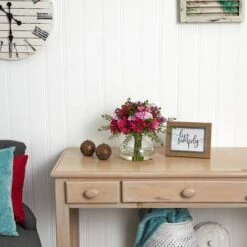 11.5" Pink & Purple Daisy Floral Arrangement In Glass Vase -Michaels D292655S 13