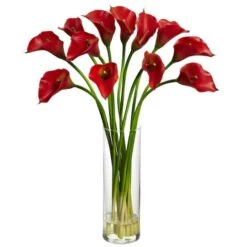 20" Mini Calla Lily Arrangement In Tall Vase, Red -Michaels D292661S 11 1