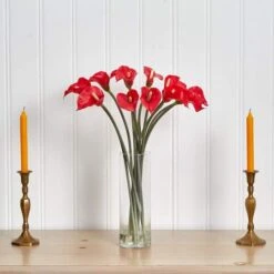 20" Mini Calla Lily Arrangement In Tall Vase, Red -Michaels D292661S 14