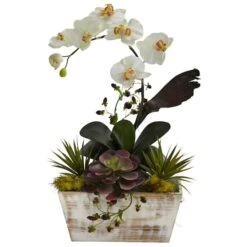 21" Orchid & Succulent Garden In White Wash Planter -Michaels D292674S 1 1