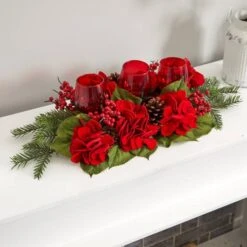 4" Triple Red Hydrangea Candelabrum Centerpiece -Michaels D292748S 17